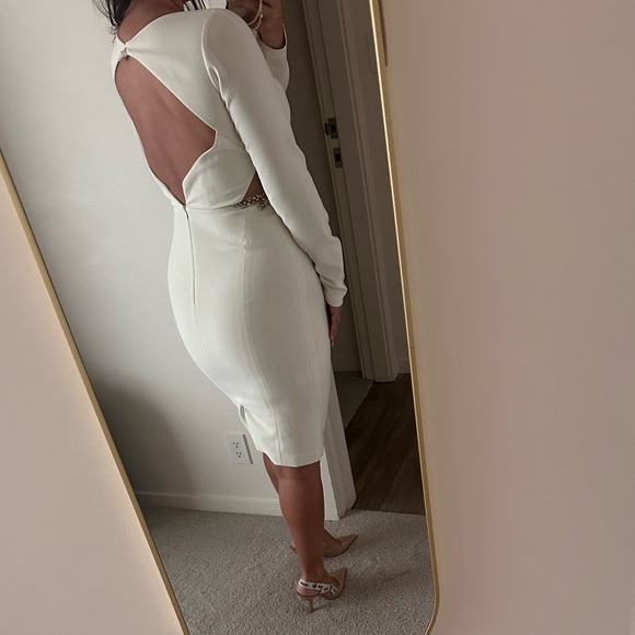 White Embellished Cut Out long sleeve midi dress - Picture 6 of 6